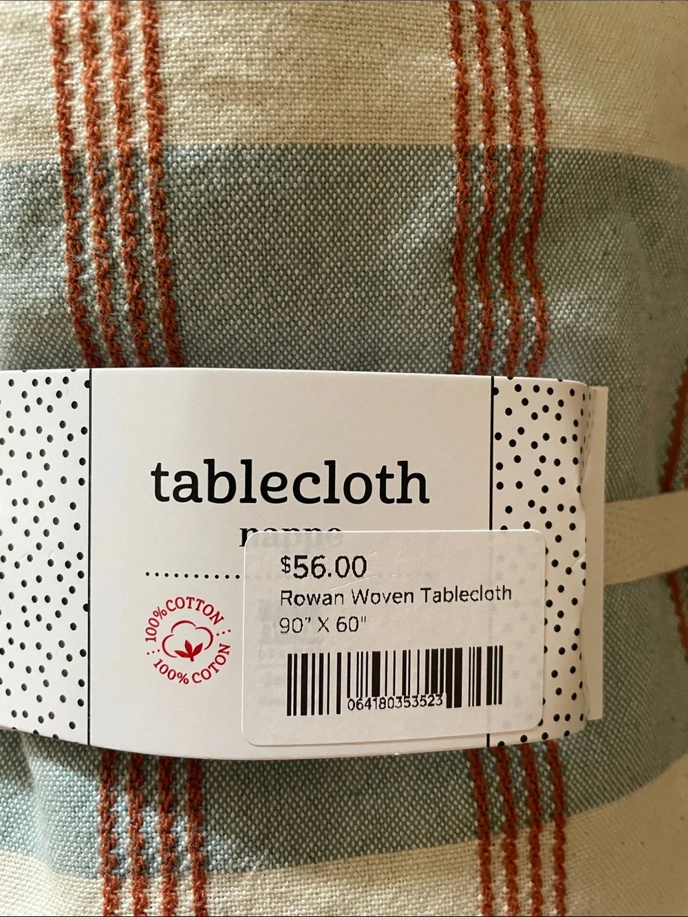 Tablecloth Striped Blue and Cream Tablecloth with Rust Accents